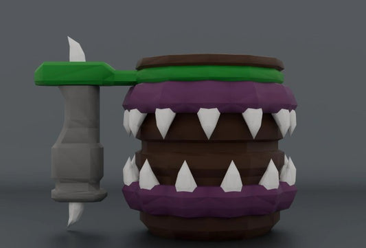Detail view of Deep Rock Galactic Glyphid Slammer Mug 3D print quality and multi-color PLA filament layers